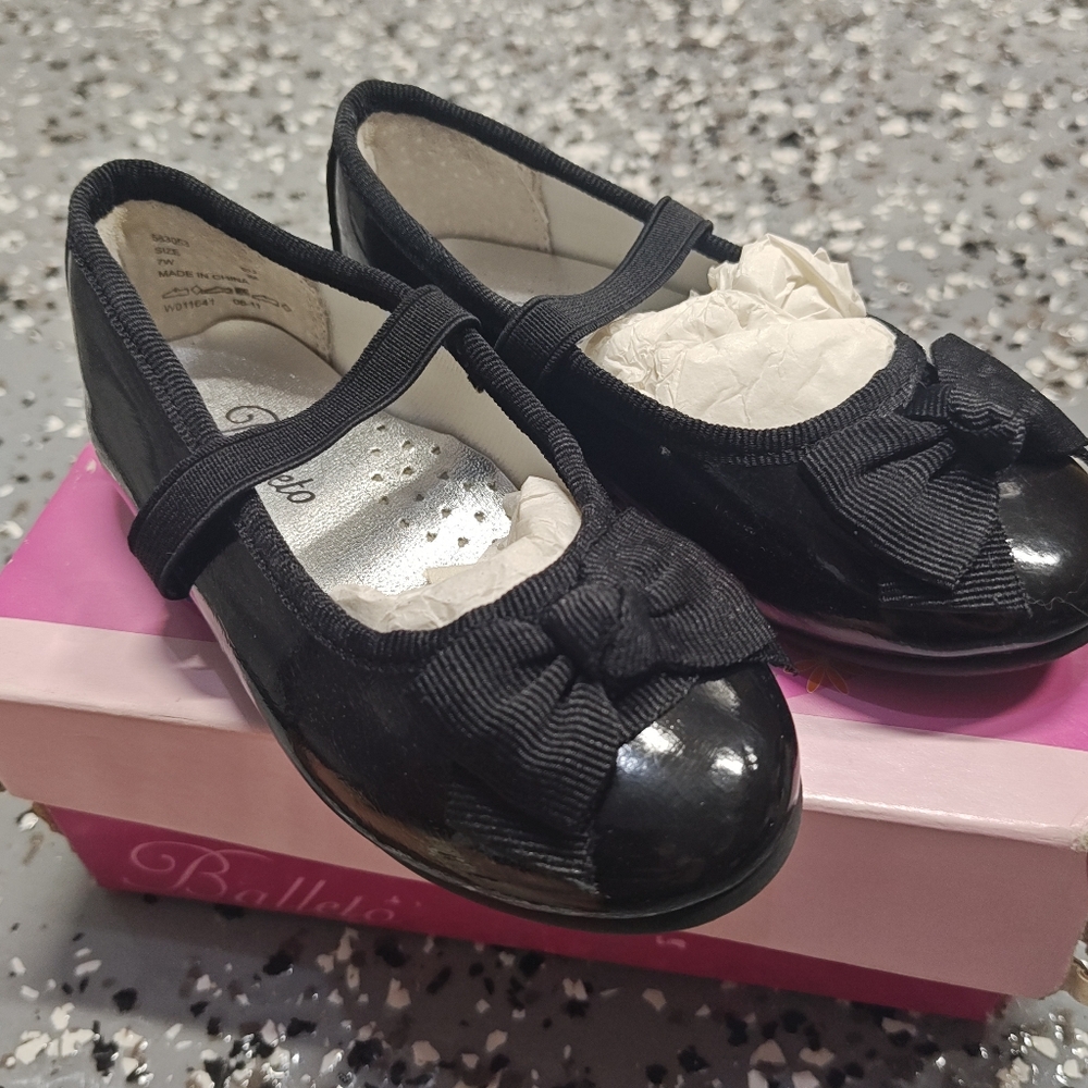 Jumping Jacks Balleto Tina Mary Jane Shoes Black Bow Ballet Flats Dress New 7
